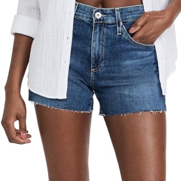 AG Adriano Goldschmied Dark Wash Boyfriend Cut Off High Waist Jean Shorts - Picture 1 of 6